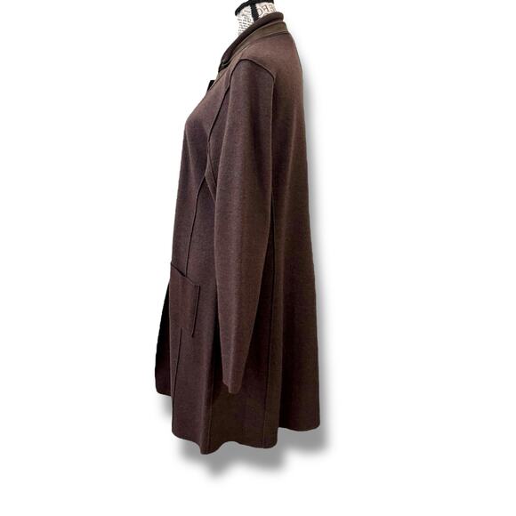 Eileen Fisher Size M L Brown Merino Wool + Lamb Leather Coatigan Jacket Coat - Picture 7 of 9
